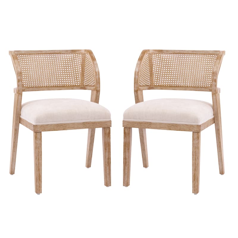 Christopher Knight Home - Upholstered Rattan Back Dining Chair with Curved Wood Frame & Cushioned Seat - 20.87"W