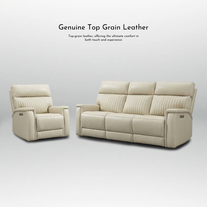 122''W 4-Seat Premium Genuine Leather triple-Power Sofa set with Zero Gravity, Adjustable Headrest & Lumbar Support