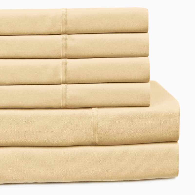 400 Thead Count Pleated Cotton Sheet Set Extra Pillowcases - 6 PIECES CALIFORNIA KING SHEET SET - YELLOW