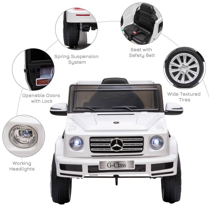 Licensed Mercedes Benz G500 Kids Ride-On Car with Remote Control, Music & Safety Features - White