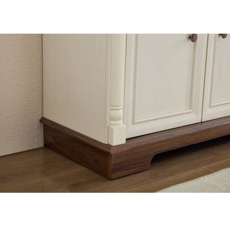 Farmhouse Roman Column Cabinet‌ – Wooden Storage Unit with Drawers & Doors, Coffee Bar & Wine Cooler for Kitchen or Hallway