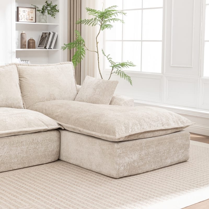 103.15" Modern Chenille Boneless Sectional Sofa with Chaise