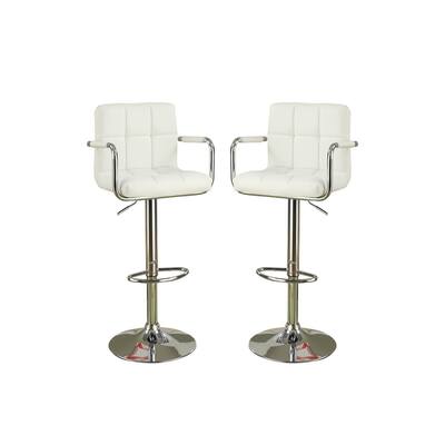Faux Leather Bar Stools With Armrests, Chrome(Set of 2)