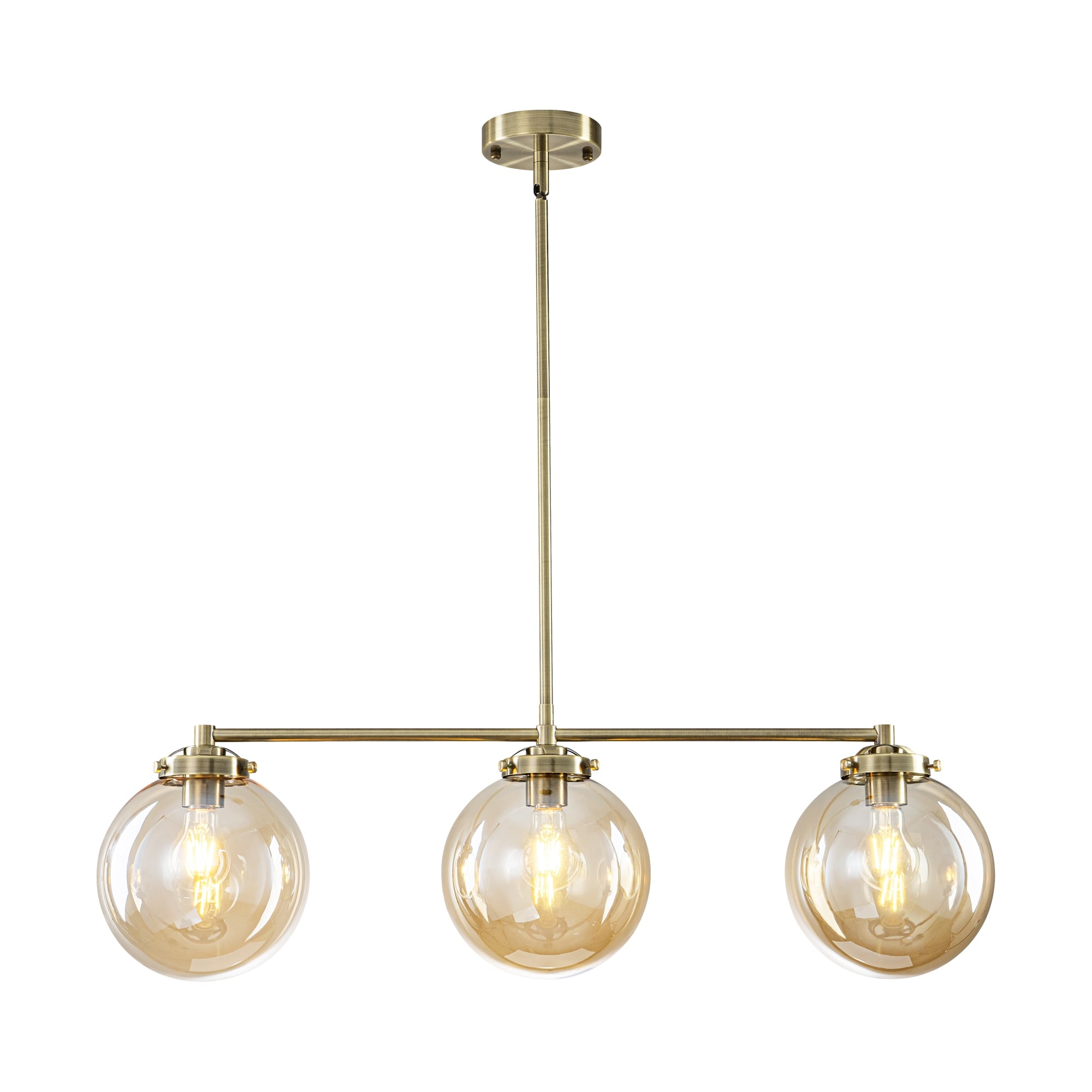 3-Light Modern Glass Globe Pendant Chandelier with Adjustable Height for Kitchen Island - 33.5" L x 7.9" W x 10.2" H