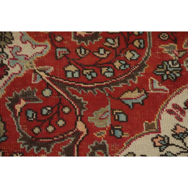 Hand Knotted Oriental 100% Wool Carpet Traditional Floral Red Tabriz Area Rug - 9' 0'' X 6' 7''