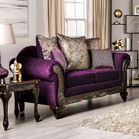 Furniture of America Grendel Traditional Purple Chenille Loveseat