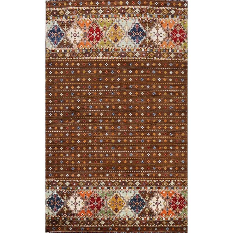 Brown Geometric Kazak Persian Living Room Area Rug Wool Hand-knotted - 6'9" x 9'9"