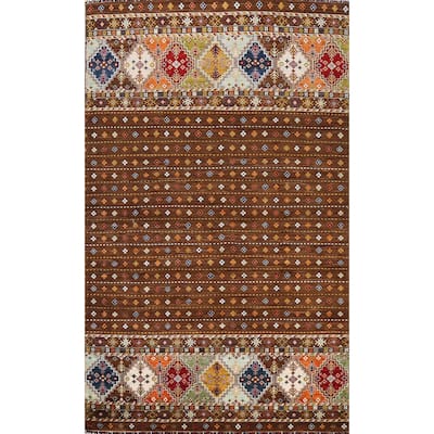 Brown Geometric Kazak Persian Living Room Area Rug Wool Hand-knotted - 6'9" x 9'9"
