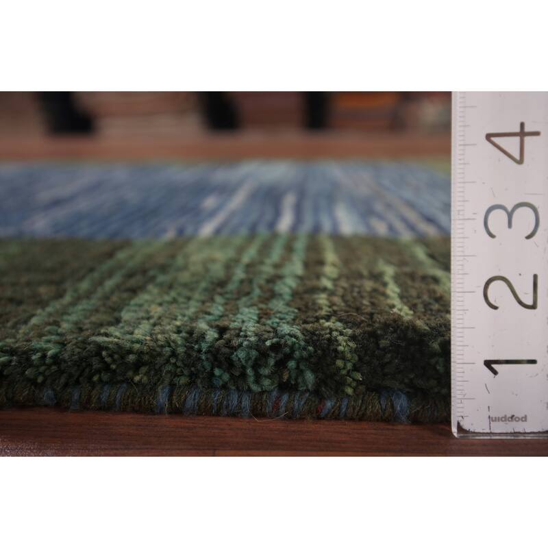 Blue & Green Striped Gabbeh Persian Accent Rug Handmade Wool Carpet - 3'8"x 5'3"