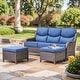 preview thumbnail 83 of 101, Outdoor Sofa with 6-Inch Thick Cushions Furniture for Porch 3PCS Sofa w/ Ottoman - Brwon Wicker Blue Cushion