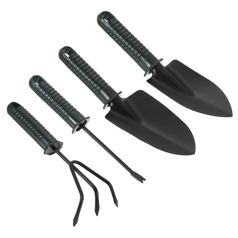 Garden Tool Set, 4 Pcs Carbon Steel Non-slip Handle Shovel Rake Weeder, Grey - Grey, Green