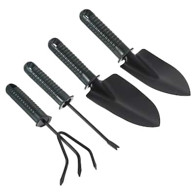 Garden Tool Set, 4 Pcs Carbon Steel Non-slip Handle Shovel Rake Weeder, Grey - Grey, Green