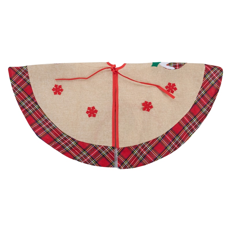 48" Burlap Plaid Tree Skirt with Christmas Puddings - 48