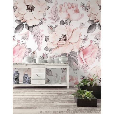 Soft Pink Rose Flower Pattern REMOVABLE TEXTILE Wallpaper