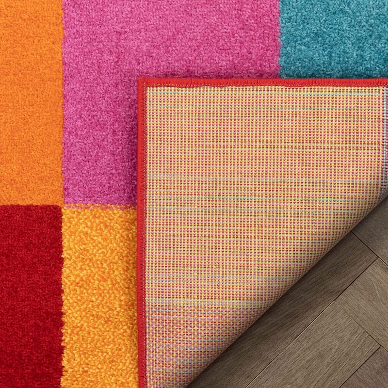 Well Woven Bright Geometric Square Checkered Kids Multi Runner Rug - 2' x 7'