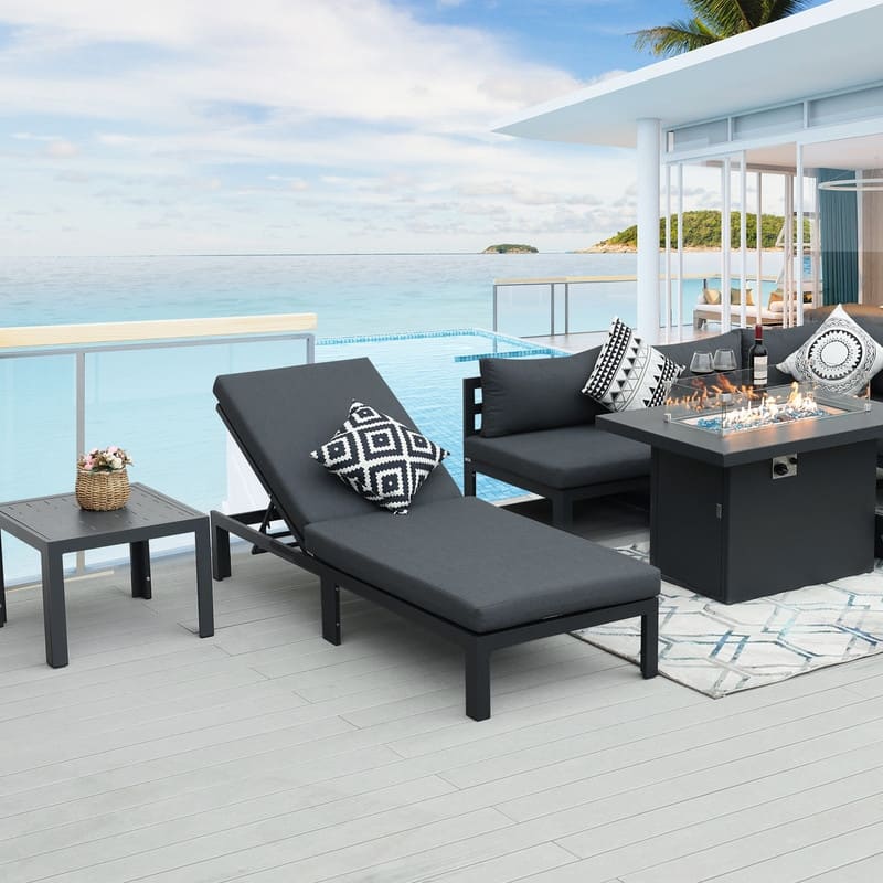 FINCATI Aluminum Pool Loungers for Deck, Adjustable Lounge Chair Pool, Luxury Cushioned Patio Chaise Lounges with Coffee Table