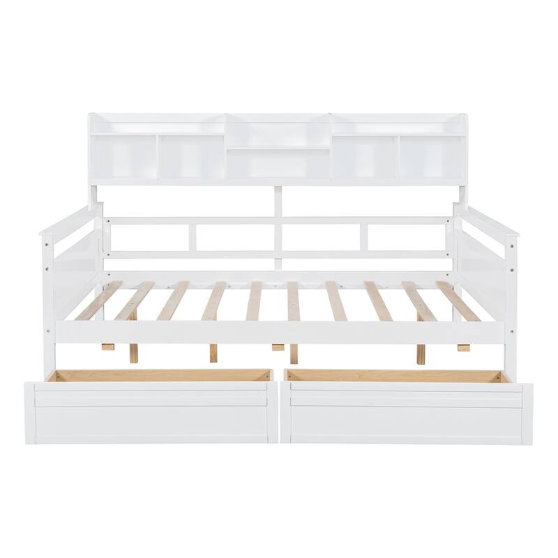 Modern Wood Daybed with Bedside Shelf and Two Drawers