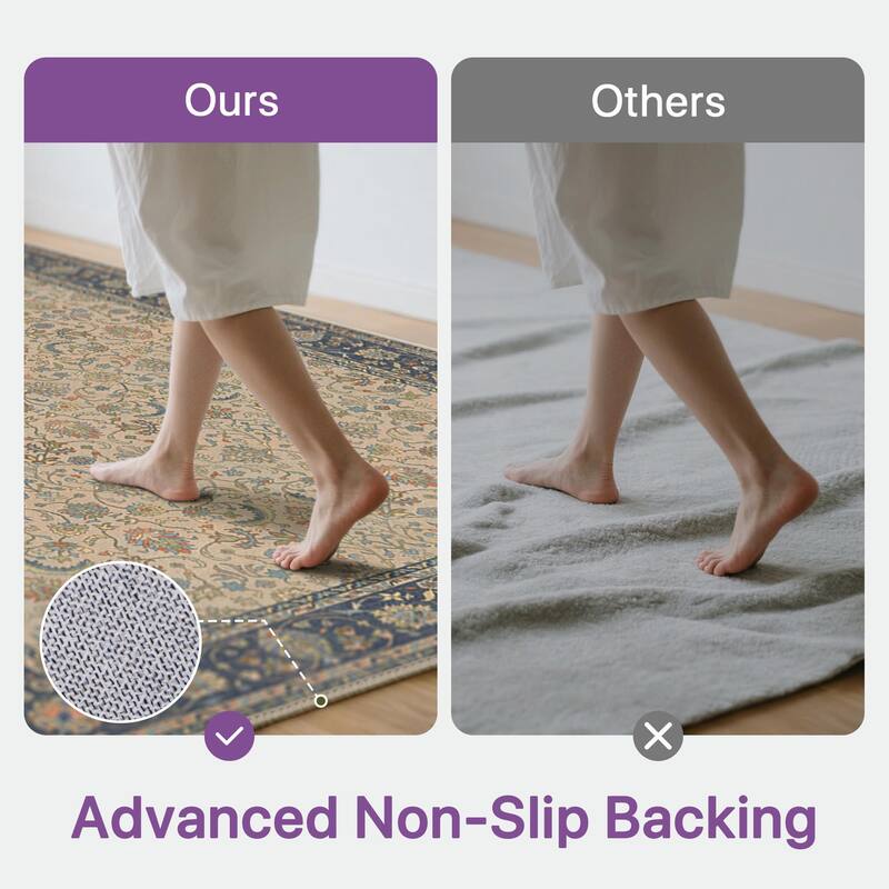 Mcow Vintage Floral Low-Pile Machine-Washable Area Rug