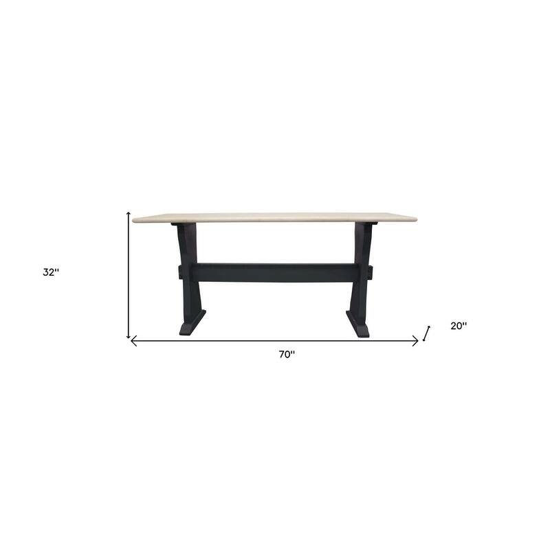 HomeRoots 70" Ivory and Black Genuine Marble Trestle Console Table - 70