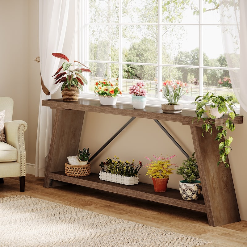 70.9 Inches Long Rustic Wood Console Sofa Table with Storage Shelf