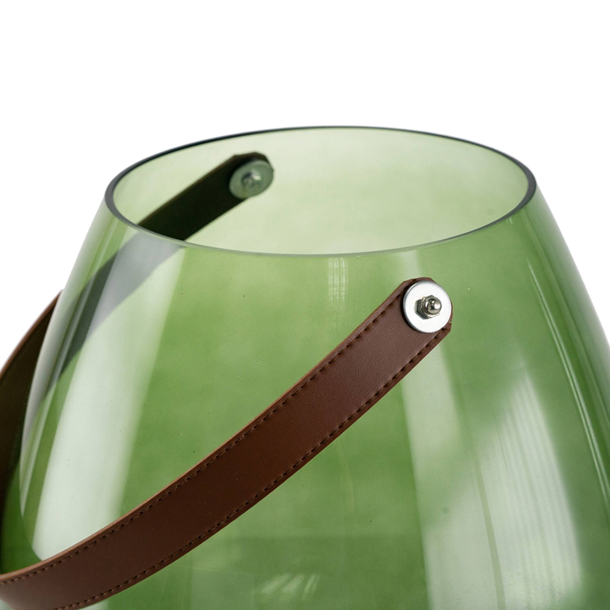 A&B Home 10inch Green Glass Vase with Leather Handle Bed Bath