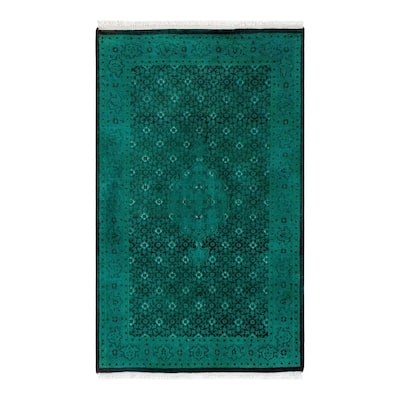 Overton Hand Knotted Wool Vintage Inspired Modern Contemporary Overdyed Green Area Rug - 3' 2" x 5' 3"