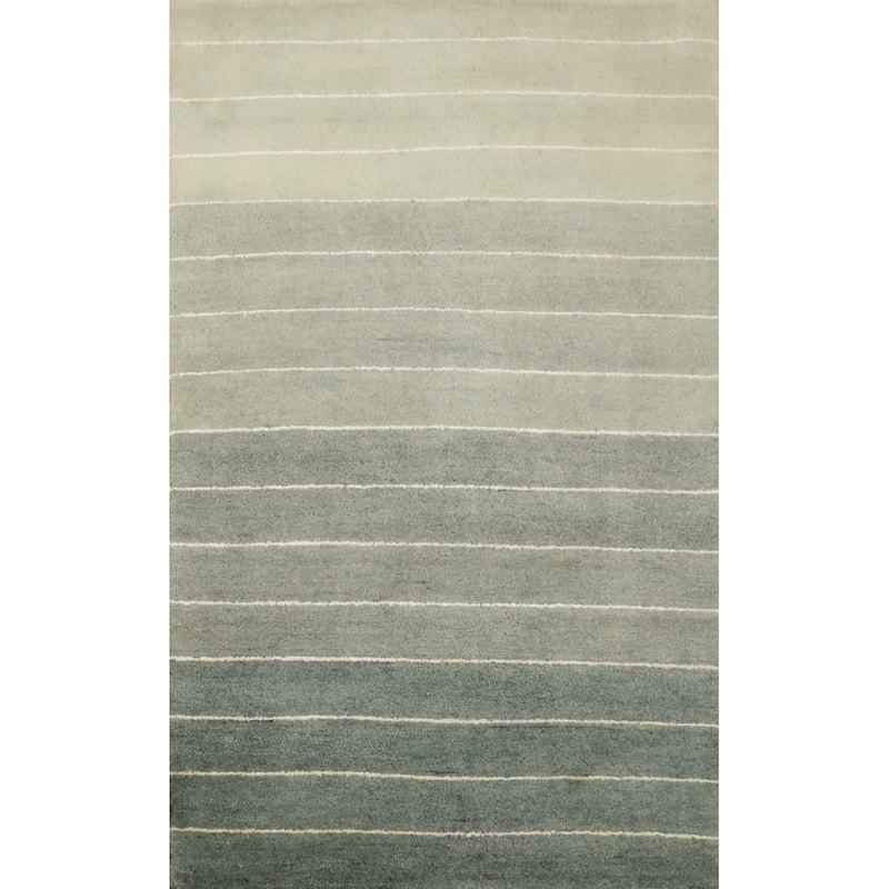 Hand Knotted Oriental 100% Wool Carpet Modern Stripe Green Gabbeh Area Rug - 5' 10'' X 3' 10''