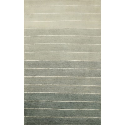Hand Knotted Oriental 100% Wool Carpet Modern Stripe Green Gabbeh Area Rug - 5' 10'' X 3' 10''