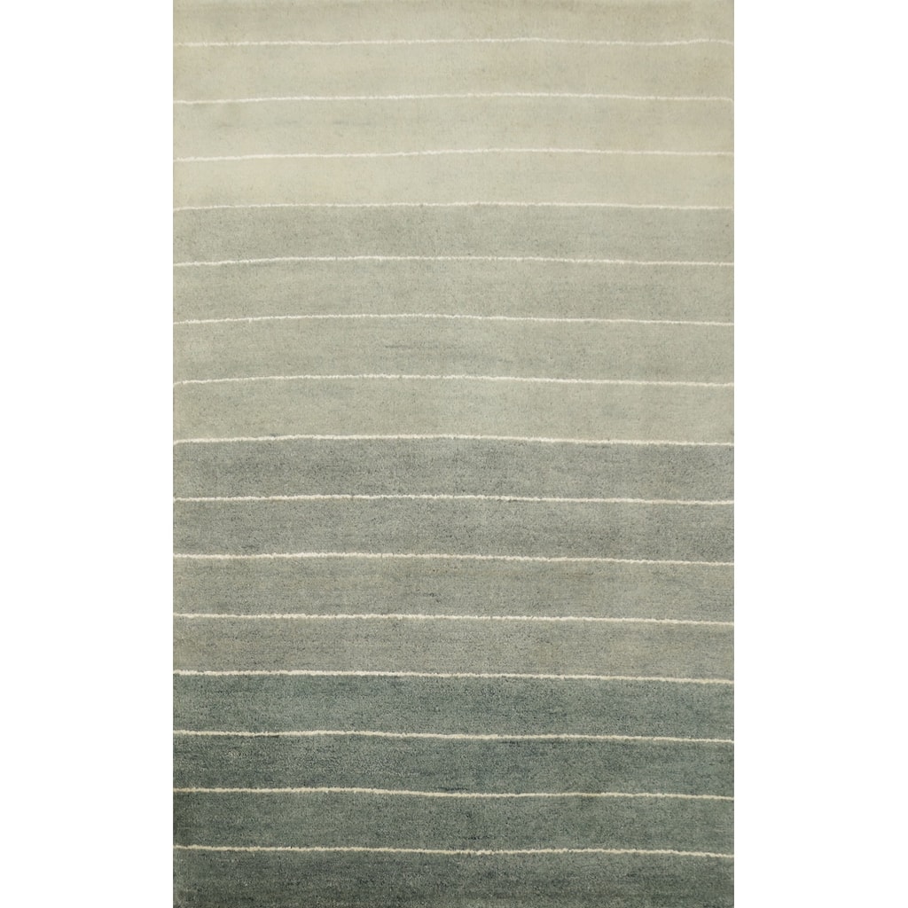 Hand Knotted Oriental 100% Wool Carpet Modern Stripe Green Gabbeh Area Rug - 5' 10'' X 3' 10''