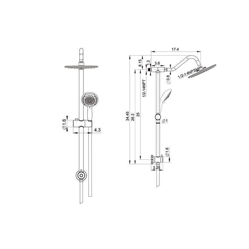 Topcraft Wall Mount 10-Inch Rain Showerhead with Multi-Function Handheld Showerhead