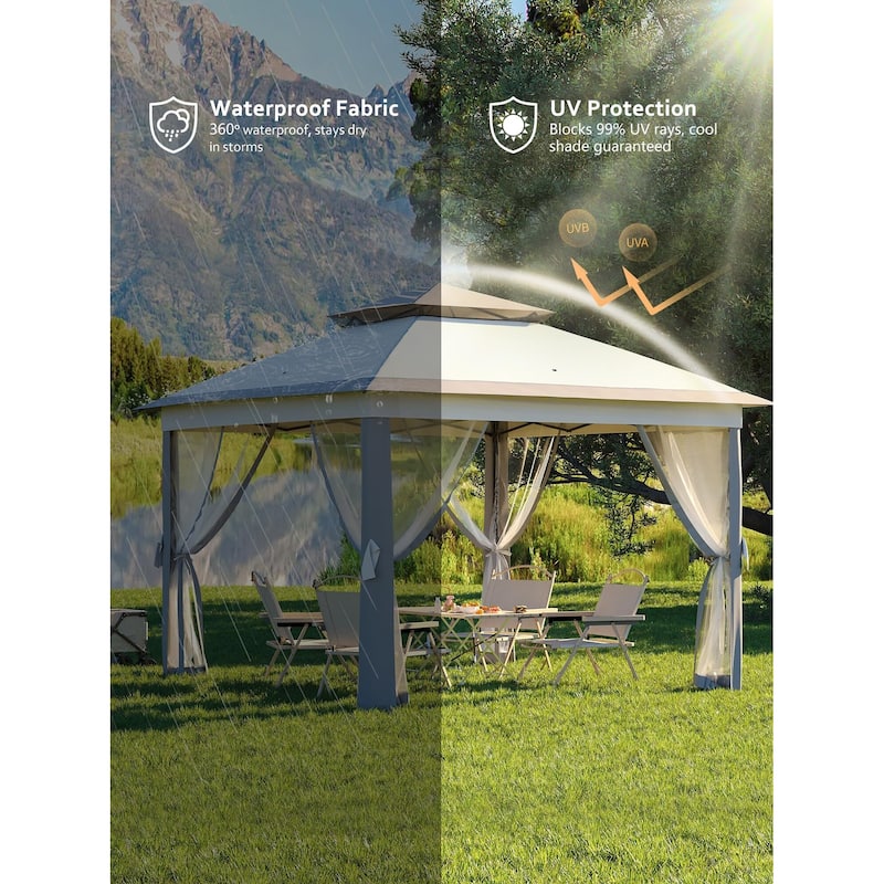 10.82'x10.82' Pop-Up Gazebo, Enhanced Frame and Mosquito Netting - 11*11Ft