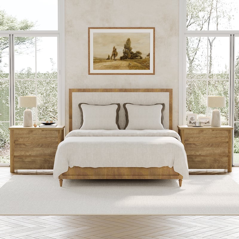 Oversized 3-Drawer Wood Nightstand, Large Storage Night Stand for Bedroom