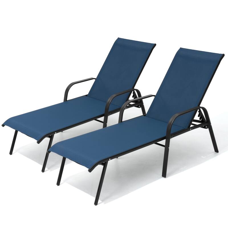 Outdoor Patio Adjustable Back Chaise Lounges Chairs with Arms(Set of 2 )