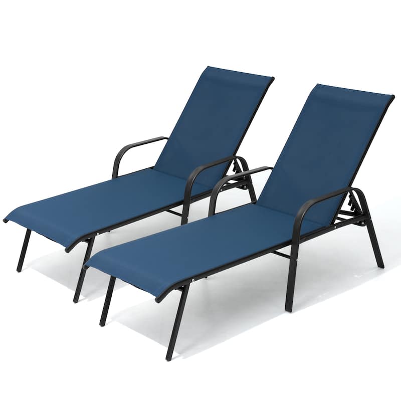 VredHom Outdoor Patio Adjustable Chaise Lounges Chairs - Navy Blue - 2PC