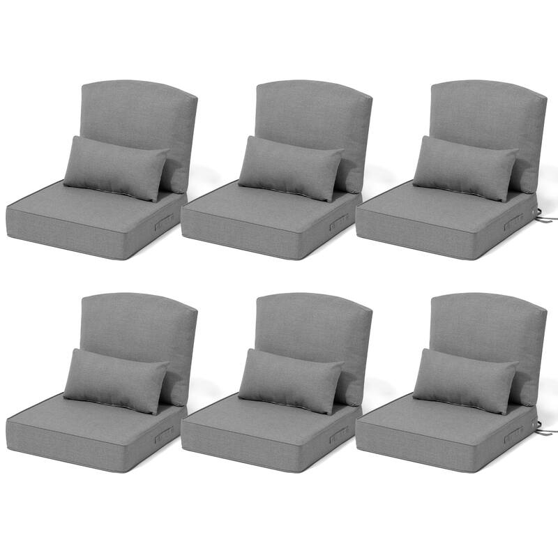 Outdoor Seat Cushion Set 24 x 24 Inch Patio Furniture Cushions Deep Seat & Back Cushion with Pillow for Chair Sofa - 6PC - Light Grey