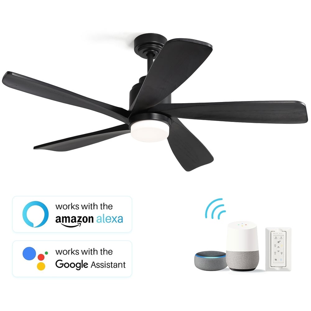 Sofucor 52 inch Solid Wood Flush Mount Ceiling Fan with Lights and Remote, Compatible with Alexa/Google/App, Quiet DC Motor