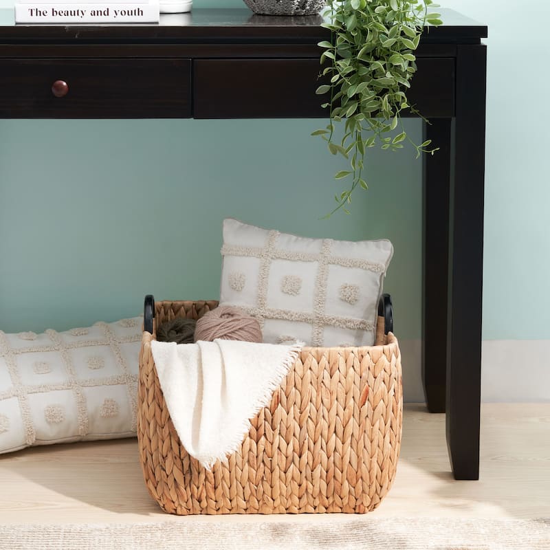 Ludmilla Rectangular Multi Purpose Water Hyacinth Woven Wicker Baskets with Handles - 16" x 12" x 13"