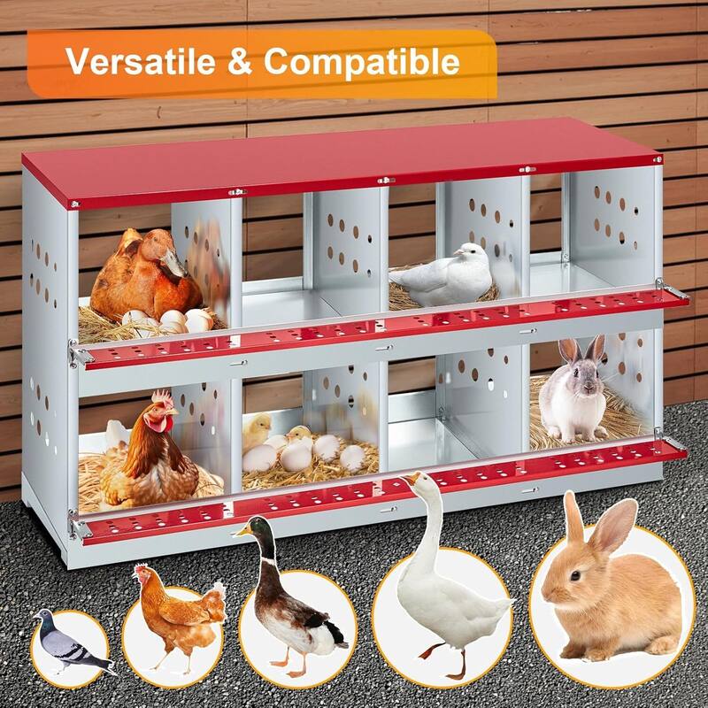 Chicken Nesting Box for Hens, Rabbits, Ducks - Red