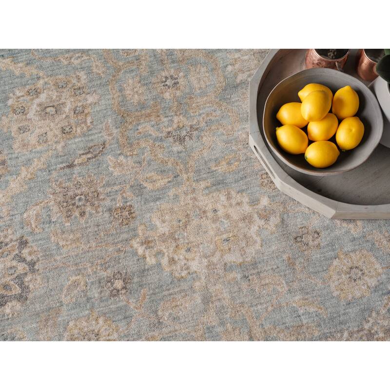 Artisan Handmade Wool/Nylon in Light Blue Area Rug
