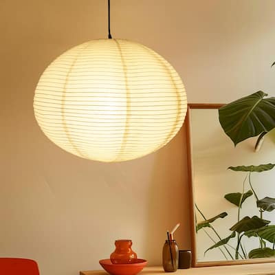 Brightech Jupiter 24 in. 5-Watt Sleek White Globe Pendant Light With White Rice Paper Globe Shade and Dimmable LED Bulb