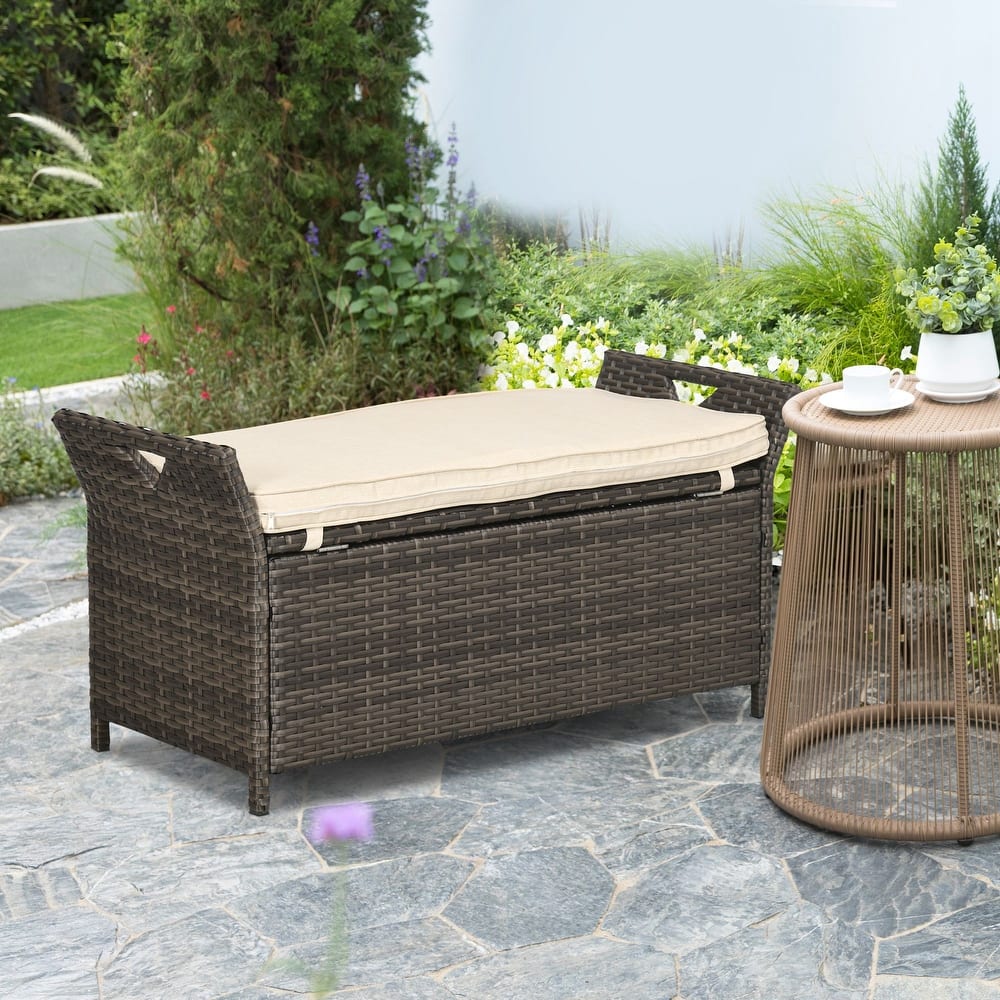 Simple Storage Bench with Rattan Decoration Entryway Bench, Upholstered Seat Window Bench Decorative Bench with Handles