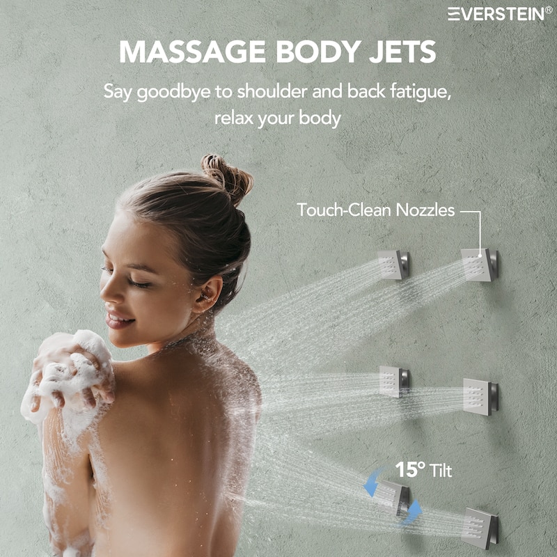 Thermostatic Dual Shower System 12" and 6" Rainfall Shower Head with 6 Body Jets & Handheld Shower