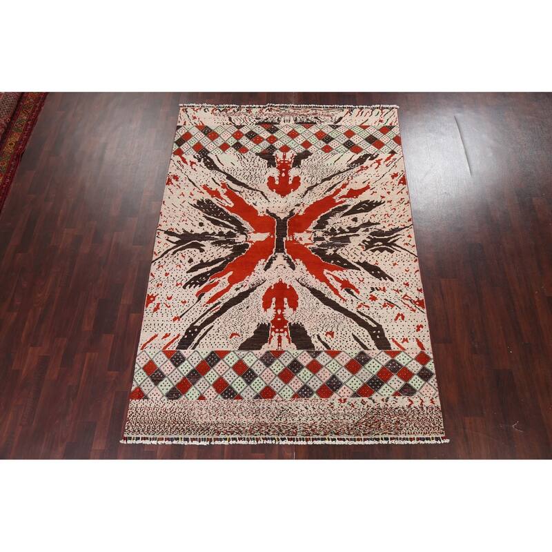 Vegetable Dye Abstract Oriental Dining Room Area Rug Wool Hand-knotted - 6'7" x 9'7"