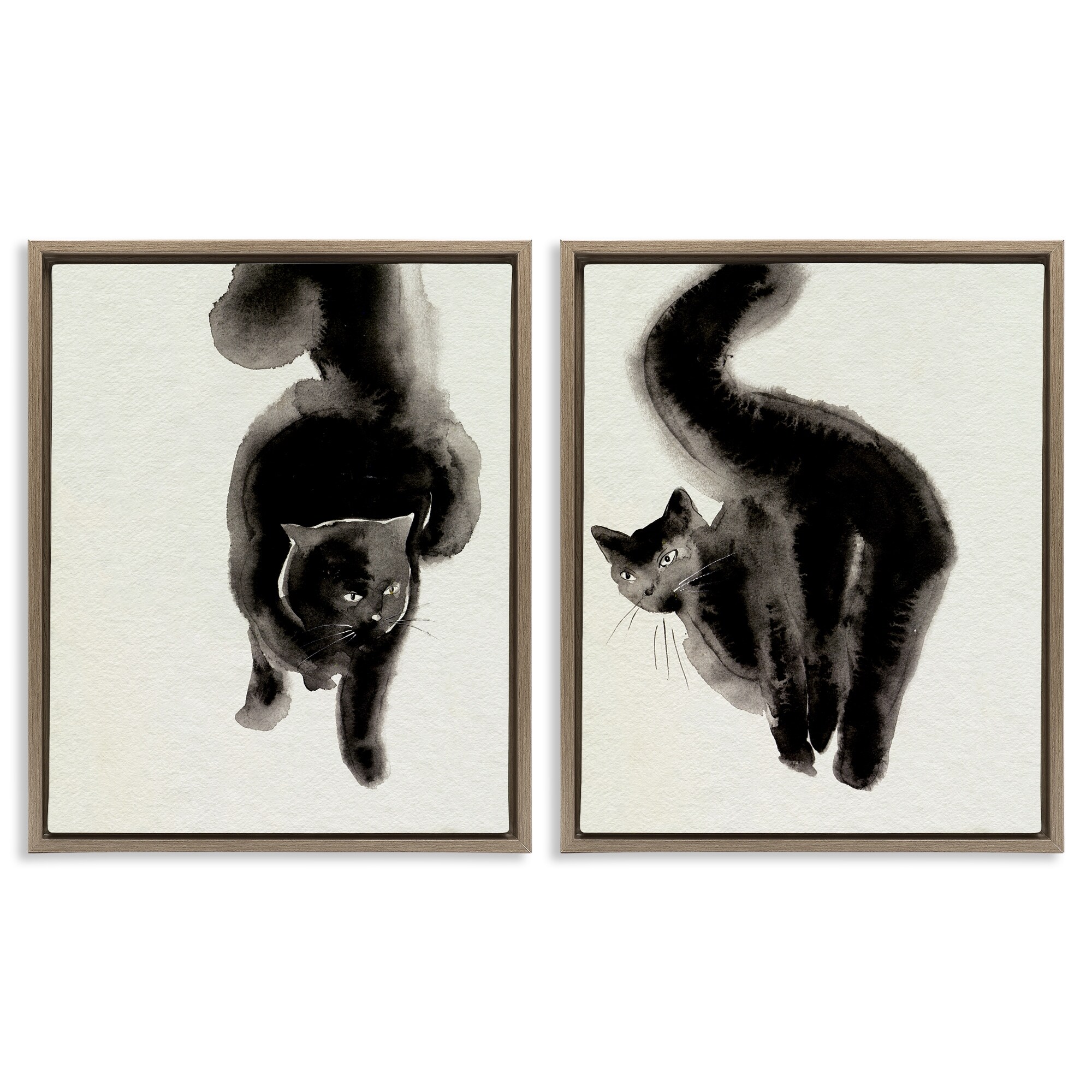 Stupell Minimal Black Cats Framed Floater Canvas Wall Art Design By Melissa Wang (Set of 2)