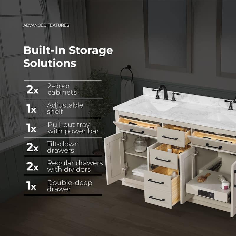 Ove Decors 15VVA-ALO260 Athea 60" Free Standing Double Basin Vanity