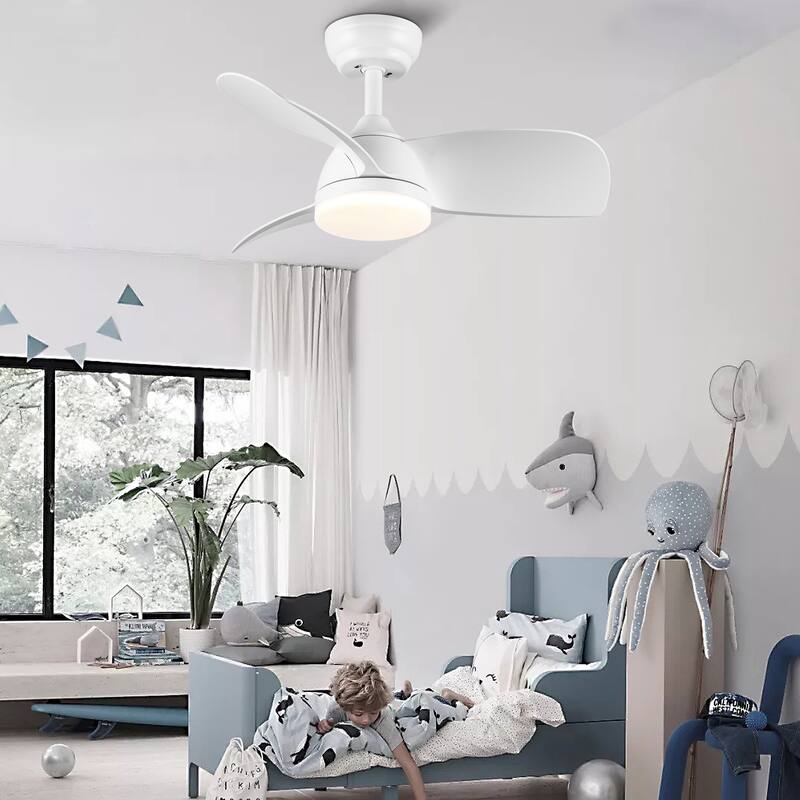 YUHAO 28 in. Integrated LED Indoor Matte White Ceiling Fans with Light Kit and Remote Control
