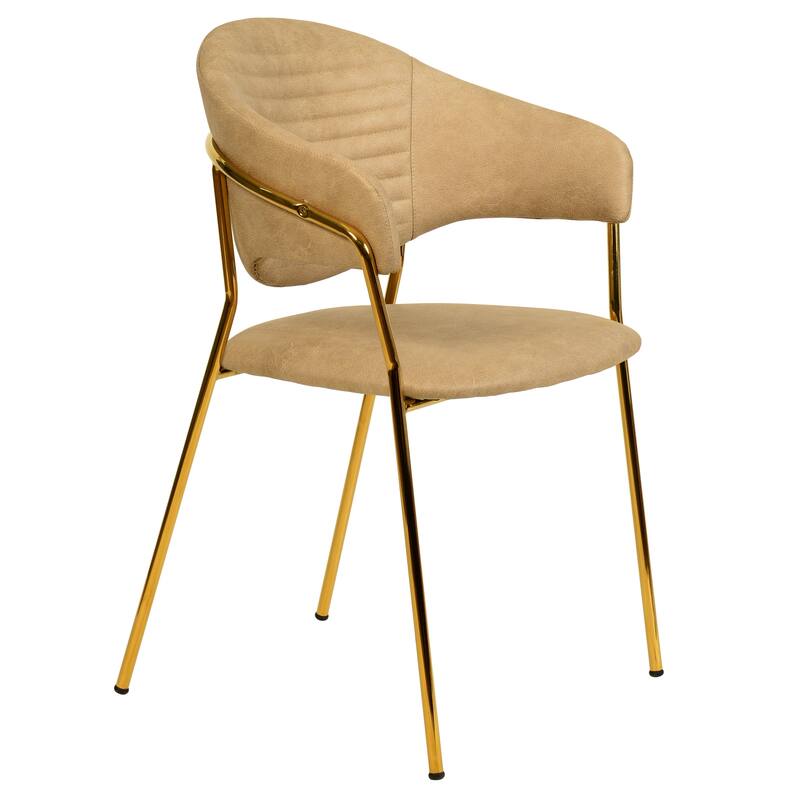 LeisureMod Bella Modern Mid-Century Leather/Velvet Dining Chair in Gold Stainless Steel Armchair for Home & Kitchen Banquet - Taupe