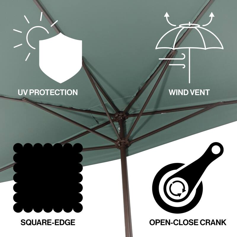 Beverly 9 ft. Classic MidCentury Rectangular Half Market Patio Umbrella with Crank, Wind Vent and UV Protection, by JONATHAN Y