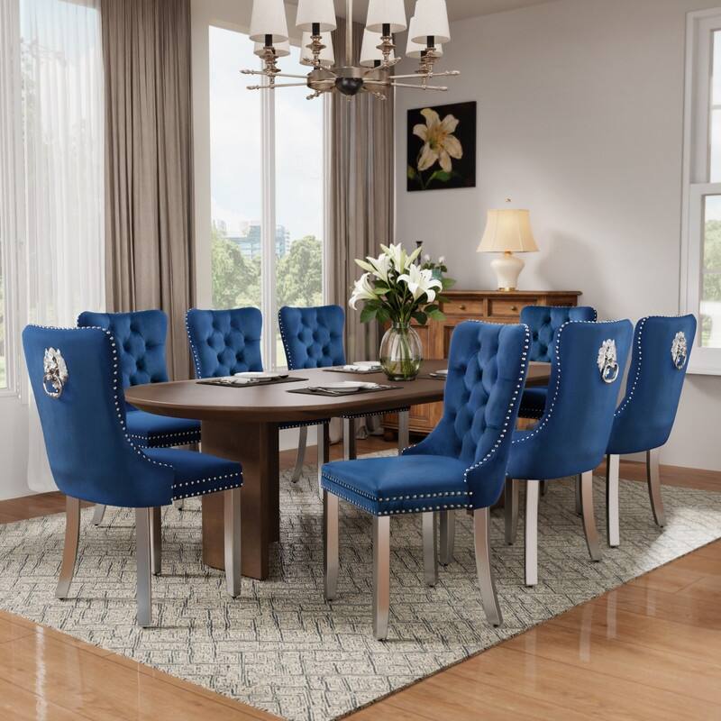 High-end Tufted Velvet Upholstered Nailhead Dining Chair Set of 6