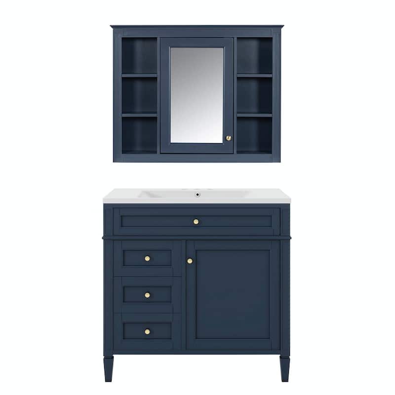 36'' Bathroom Vanity with Top Sink - Modern Storage Cabinet with Mirror